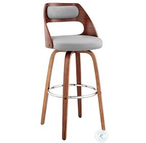 Julius Gray Faux Leather And Walnut Wood 30" Bar Stool