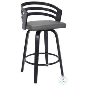 Jayden Grey Faux Leather And Black Wood 26" Swivel Counter Height Stool
