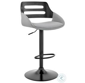 Karter Gray Faux Leather And Black Wood Adjustable Bar Stool