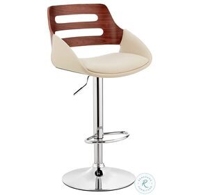 Karter Cream Faux Leather And Walnut Wood Adjustable Bar Stool With Chrome Base