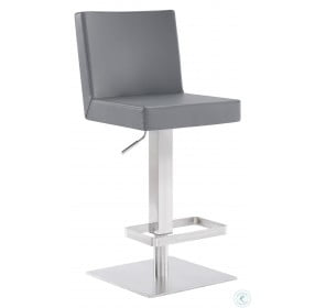 Legacy Brushed Stainless Steel And Grey Faux Leather Adjustable Bar Stool