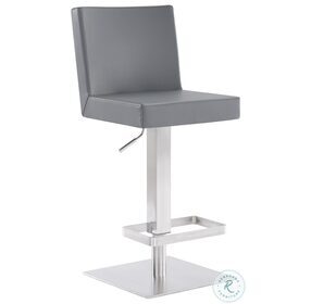 Legacy Grey Faux Leather And Brushed Stainless Steel Adjustable Swivel Bar Stool