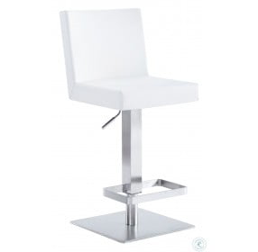 Legacy Brushed Stainless Steel And White Faux Leather Adjustable Bar Stool