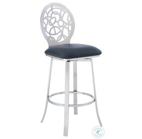 Lotus Gray Faux Leather And Brushed Stainless Steel Contemporary 30" Bar Stool