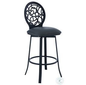 Lotus Gray Faux Leather And Matte Black Contemporary 30" Bar Stool