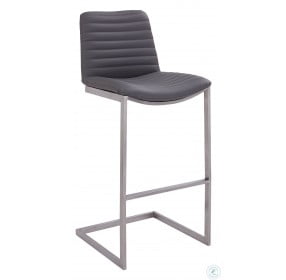 Lucas Brushed Stainless Steel And Grey Faux Leather 30" Bar Stool