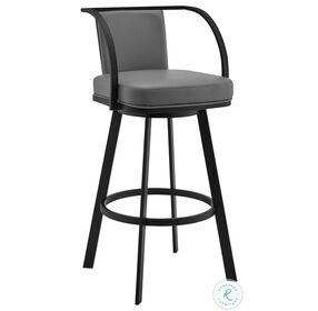 Livingston Gray Faux Leather And Black Metal 30" Swivel Bar Stool