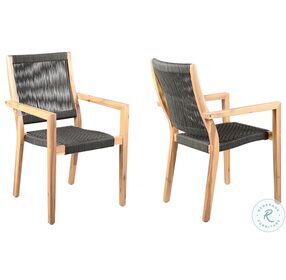 Madsen Charcoal Rope And Grey Teak Outdoor Dining Chair Set of 2