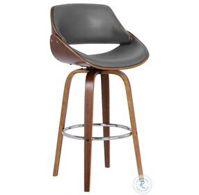 Mona Grey Faux Leather And Walnut Wood 26" Swivel Counter Height Stool