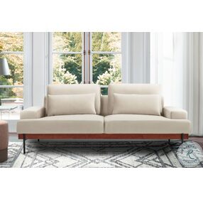 Monet 86" Mid Century Modern Beige Velvet Sofa