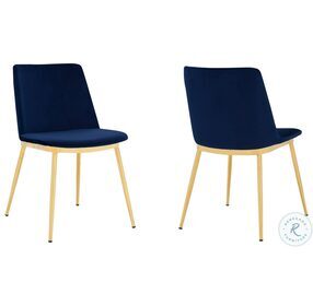 Messina Modern Blue Velvet and Gold Metal Leg Dining Chair Set of 2