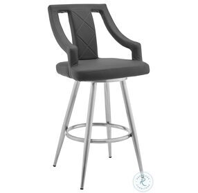 Maxen Gray Faux Leather And Brushed Stainless Steel 26" Swivel Counter Height Stool