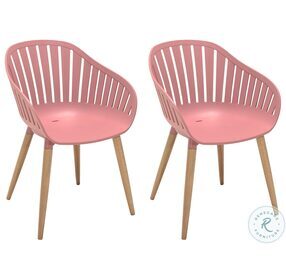 Nassau Pink Peony And Natural Wood Outdoor Dining Chair Set of 2