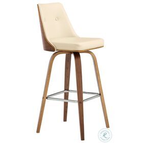 Nolte Cream Faux Leather And Walnut Wood Swivel 30" Bar Stool