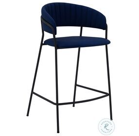 Nara Blue Faux Leather And Black Metal 26" Counter Height Stool