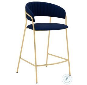 Nara Blue Faux Leather And Gold Metal 26" Counter Height Stool