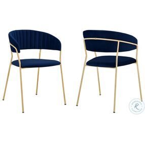 Nara Blue Velvet And Gold Metal Modern Dining Chair Set of 2