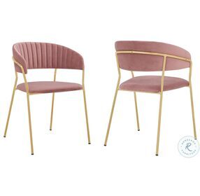 Nara Pink Velvet And Gold Metal Modern Dining Chair Set of 2