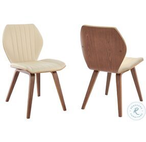 Ontario Cream Faux Leather and Walnut Wood Dining Chair Set of 2