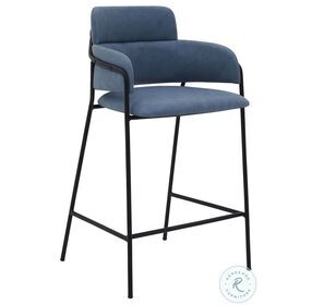 Oshen 26" Blue Faux Leather and Metal Counter Height Stool
