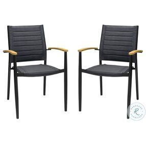 Portals Black And Teak Outdoor Stacking Dining Chair Set of 2