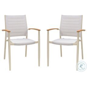 Portals Coral Sand And Teak Outdoor Stacking Dining Chair Set of 2