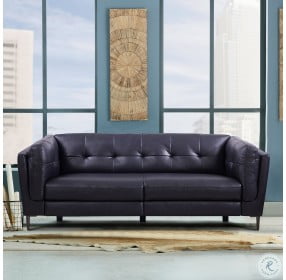 Primrose Dark Metal And Navy Genuine Leather Power Reclining Sofa