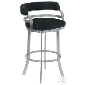 Prinz Black Faux Leather And Brushed Stainless Steel 26" Swivel Counter Height Stool