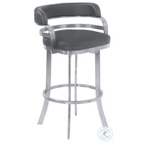 Prinz Grey Faux Leather And Brushed Stainless Steel 26" Swivel Counter Height Stool