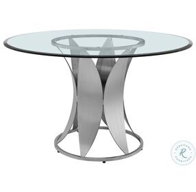 Petal Brushed Stainless Steel Pedestal Round Modern Dining Table