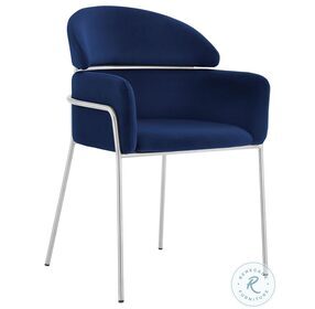 Portia Blue Velvet and Brushed Stainless Steel Dining Chair Set of 2