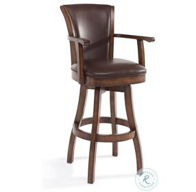 Raleigh Kahlua Faux Leather Wood Arm 26" Swivel Counter Height Stool