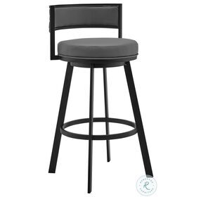 Roman Gray Faux Leather And Black Metal 26" Swivel Counter Height Stool