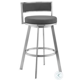 Roman Gray Faux Leather And Brushed Stainless Steel 26" Swivel Counter Height Stool