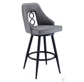 Ruby Black Powder Coated And Grey Faux Leather 26" Counter Height Stool