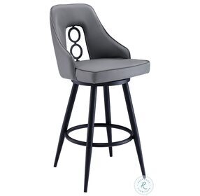 Ruby Grey Faux Leather And Black Metal 26" Swivel Counter Height Stool