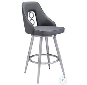Ruby Grey Faux Leather And Brushed Stainless Steel 26" Swivel Counter Height Stool