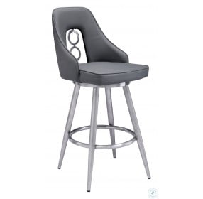 Ruby Brushed Stainless Steel And Grey Faux Leather 30" Bar Stool
