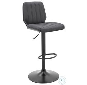 Sabine Gray Faux Leather And Black Metal Adjustable Swivel Bar Stool With Black Back