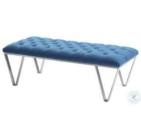 Serene Blue Fabric Contemporary Tufted Bench