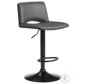 Thierry Gray Faux Leather And Black Metal Adjustable Swivel Bar Stool