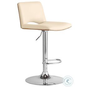 Thierry Cream Faux Leather And Chrome Metal Adjustable Swivel Bar Stool