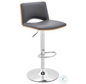 Thierry Gray Faux Leather and Walnut Back Adjustable Swivel Bar Stool