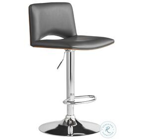 Thierry Gray Faux Leather And Chrome Metal Adjustable Swivel Bar Stool