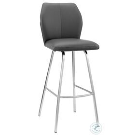 Tandy Gray Faux Leather And Brushed Stainless Steel 30" Bar Stool