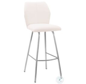 Tandy White Faux Leather And Brushed Stainless Steel 30" Bar Stool