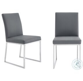 Trevor Gray Faux Leather And Brushed Stainless Steel Contemporary Dining Chair Set of 2