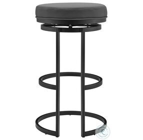 Vander Gray Faux Leather And Black Metal 30" Swivel Bar Stool