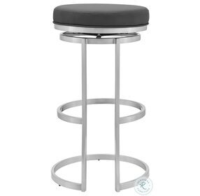 Vander Gray Faux Leather And Brushed Stainless Steel 26" Swivel Counter Height Stool