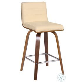 Vienna Cream Faux Leather And Walnut Wood 26" Swivel Counter Height Stool